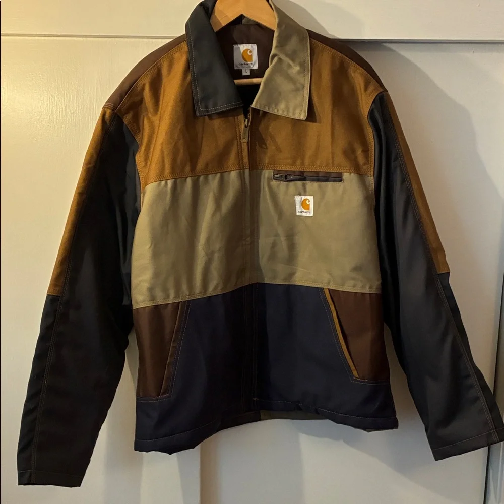 Large Carhartt Men's Brown and Tan Colorblock Jacket - Picture 1 of 2